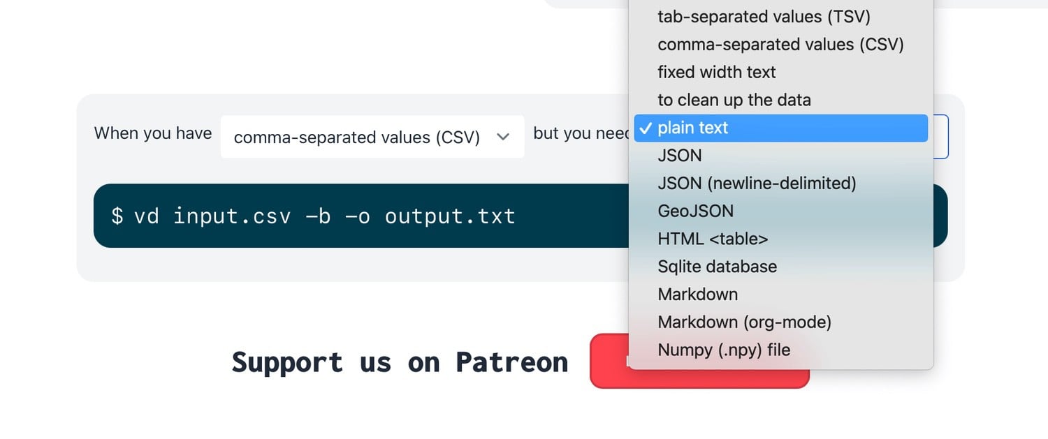 VisiData command demo